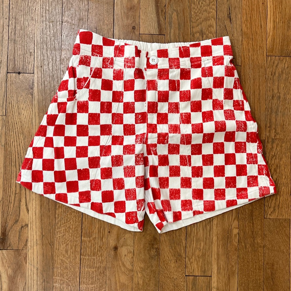Jungmaven Red and White Checkered Venice Shorts unisex size s